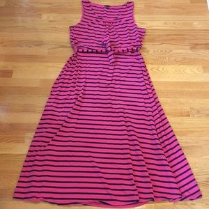 Talbots Pink/Navy Striped Maxi Dress w/ Tie Belt